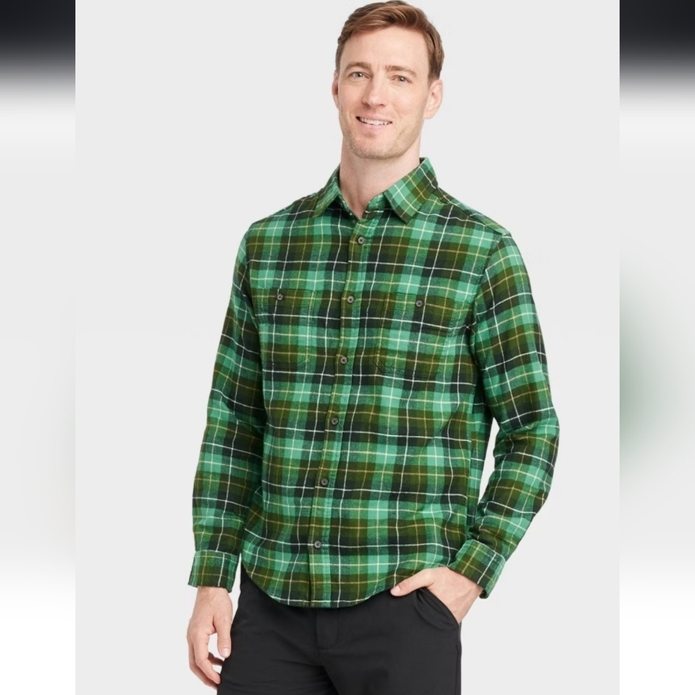 Men's Mid-Weight Flannel Long Sleeve Button-Down Shirt M